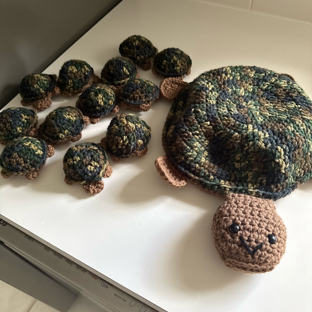 Handmade Crochet Turtle Family Set - Green and Brown